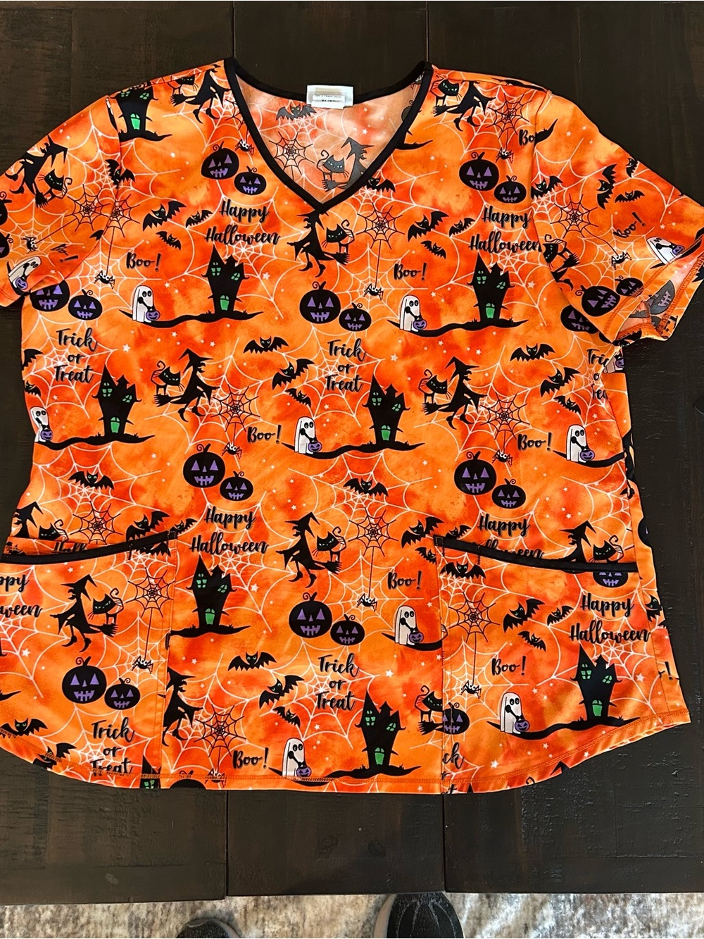Scrubstar Orange Halloween Print Women's Scrub Top